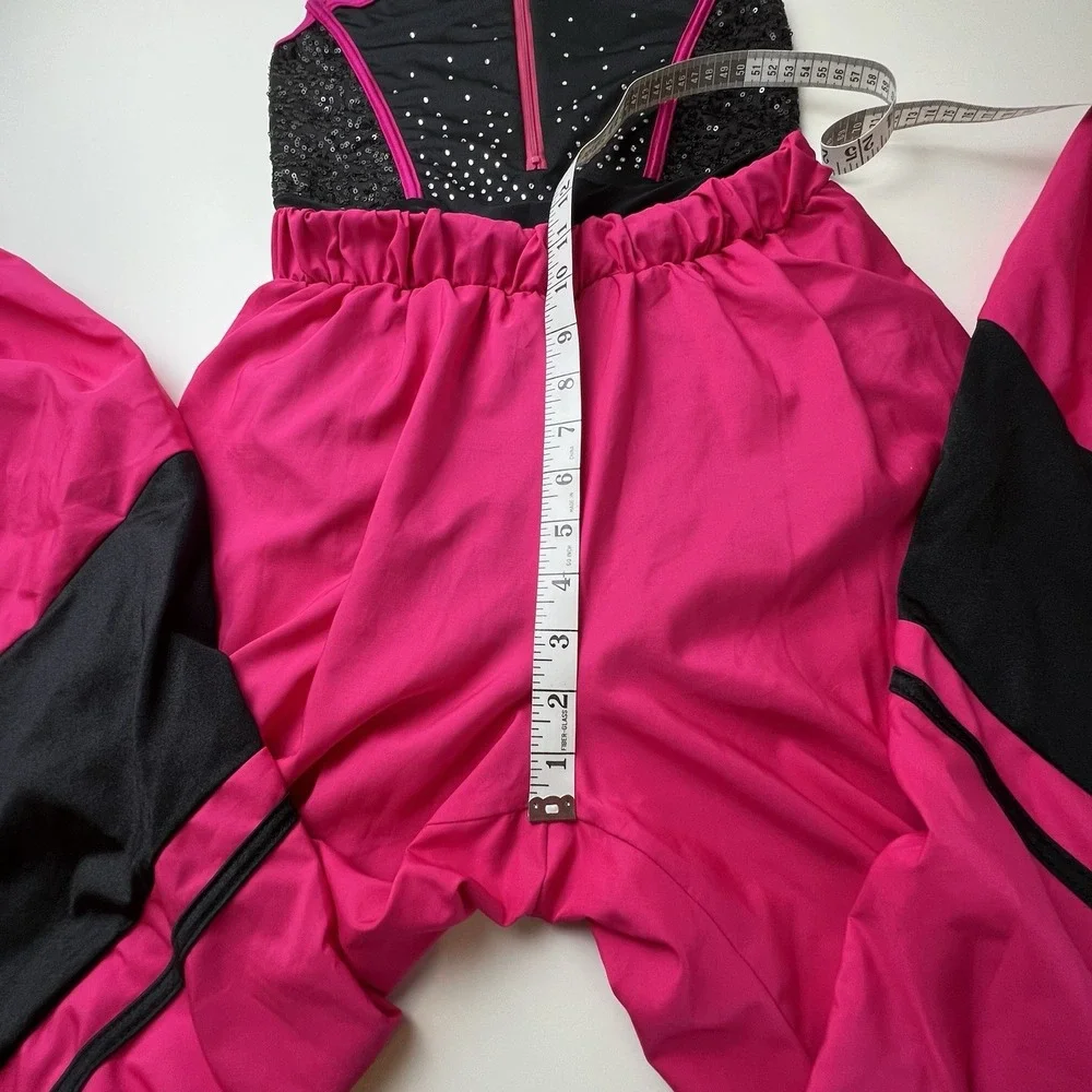 Weissman Hip Hop Dance Costume Jumpsuit Jogger Mesh Pink Black Sequin #16721 MA